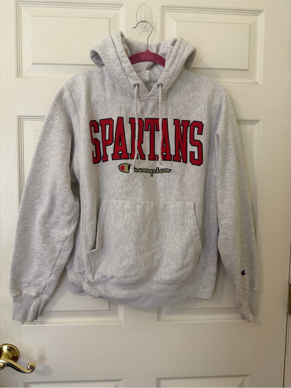 Champion Reverse Weave Spartans Graphic Hoodie Sweatshirt Light Gray S 0019